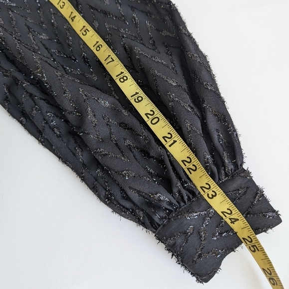 Zara Metallic Tinsel Chevron Balloon Sleeves Button Down Collar Midi Dress sz M - Picture 11 of 16